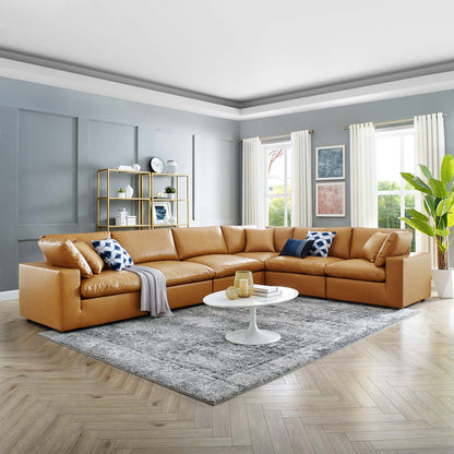 Commix Down Filled Overstuffed Vegan Leather 6-Piece Sectional Sofa, Faux Vegan Leather, Tan, 20719