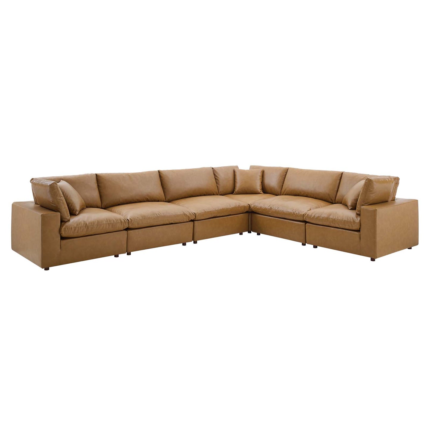 Commix Down Filled Overstuffed Vegan Leather 6-Piece Sectional Sofa, Faux Vegan Leather, Tan, 20719