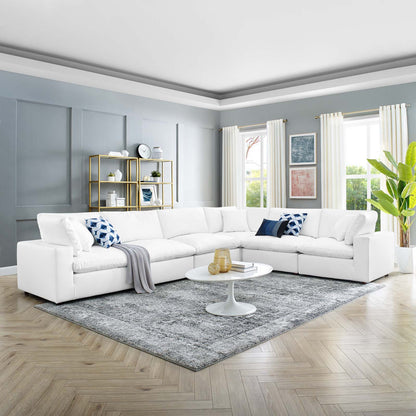 Commix Down Filled Overstuffed Vegan Leather 6-Piece Sectional Sofa, Faux Vegan Leather, White, 20720