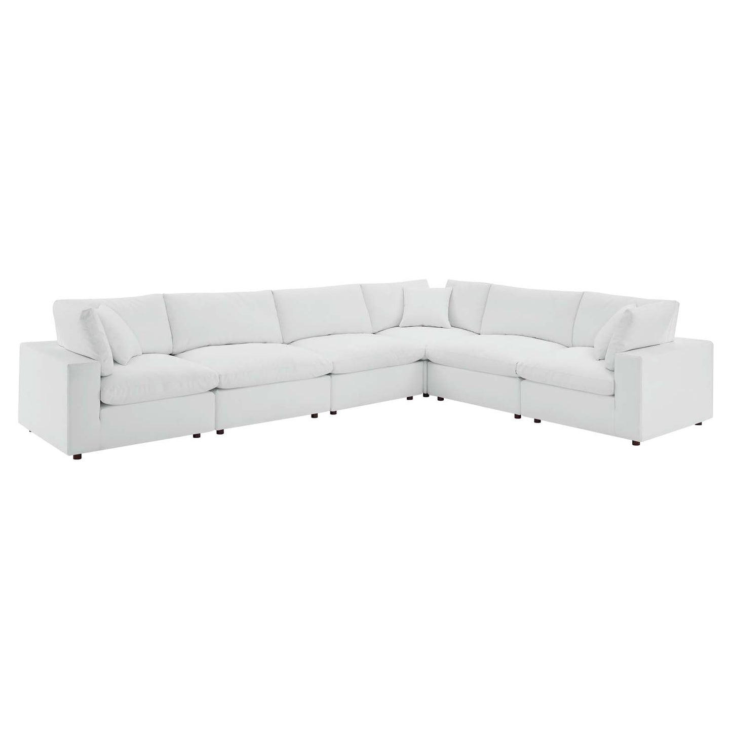 Commix Down Filled Overstuffed Vegan Leather 6-Piece Sectional Sofa, Faux Vegan Leather, White, 20720