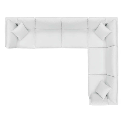 Commix Down Filled Overstuffed Vegan Leather 6-Piece Sectional Sofa, Faux Vegan Leather, White, 20720