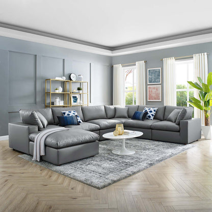 Commix Down Filled Overstuffed Vegan Leather 7-Piece Sectional Sofa, Faux Vegan Leather, Grey Gray, 20721