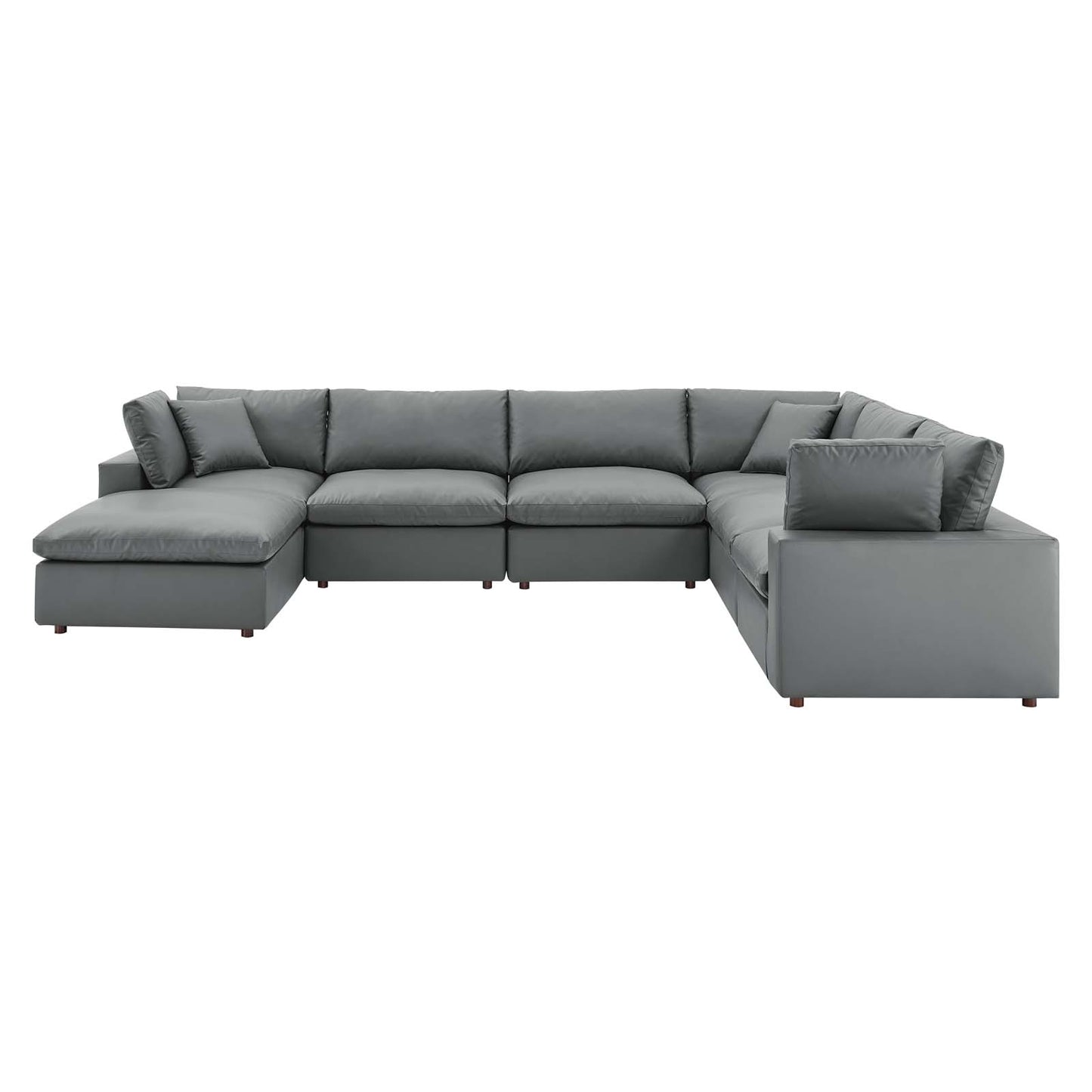 Commix Down Filled Overstuffed Vegan Leather 7-Piece Sectional Sofa, Faux Vegan Leather, Grey Gray, 20721