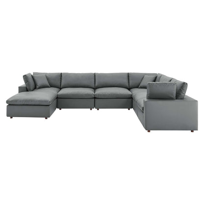 Commix Down Filled Overstuffed Vegan Leather 7-Piece Sectional Sofa, Faux Vegan Leather, Grey Gray, 20721
