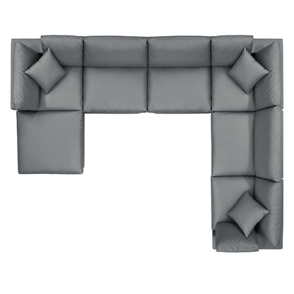 Commix Down Filled Overstuffed Vegan Leather 7-Piece Sectional Sofa, Faux Vegan Leather, Grey Gray, 20721