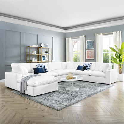 Commix Down Filled Overstuffed Vegan Leather 7-Piece Sectional Sofa, Faux Vegan Leather, White, 20723