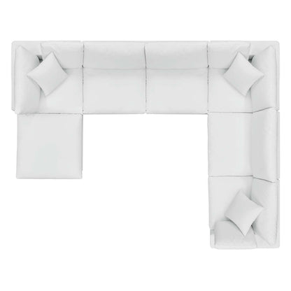Commix Down Filled Overstuffed Vegan Leather 7-Piece Sectional Sofa, Faux Vegan Leather, White, 20723