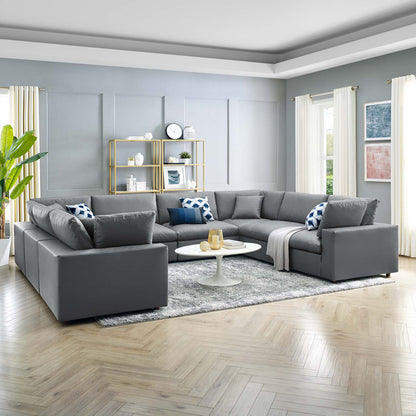 Commix Down Filled Overstuffed Vegan Leather 8-Piece Sectional Sofa, Faux Vegan Leather, Grey Gray, 20724