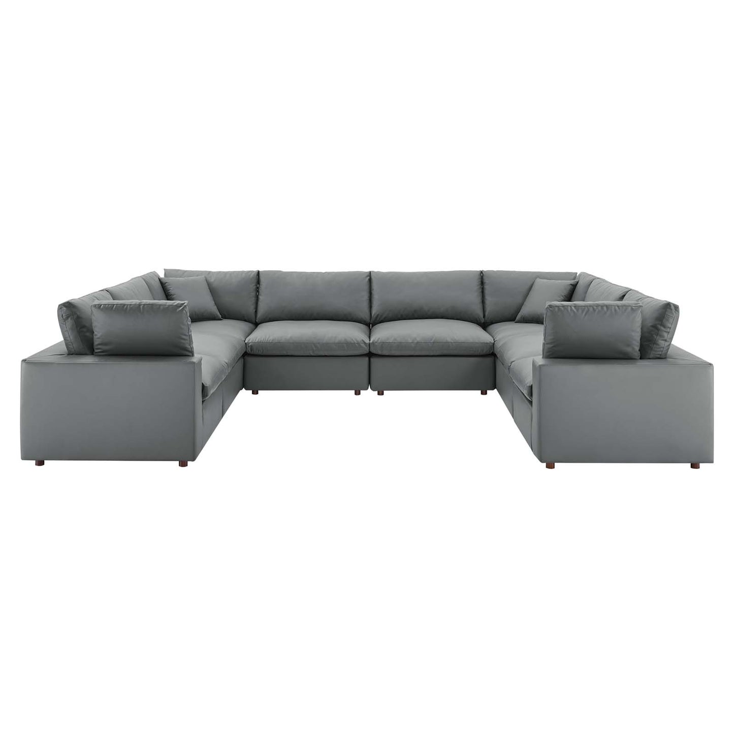Commix Down Filled Overstuffed Vegan Leather 8-Piece Sectional Sofa, Faux Vegan Leather, Grey Gray, 20724