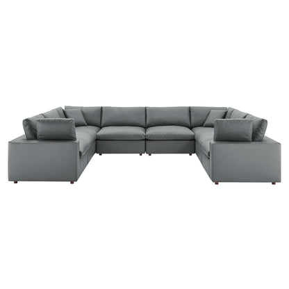 Commix Down Filled Overstuffed Vegan Leather 8-Piece Sectional Sofa, Faux Vegan Leather, Grey Gray, 20724