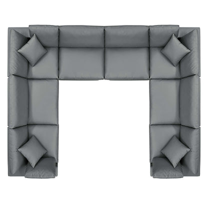 Commix Down Filled Overstuffed Vegan Leather 8-Piece Sectional Sofa, Faux Vegan Leather, Grey Gray, 20724