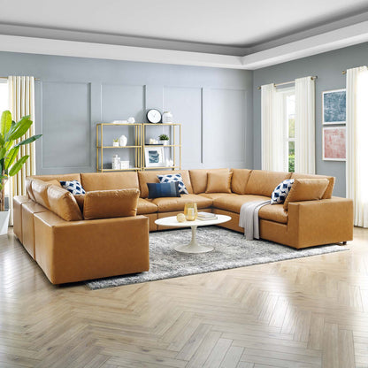 Commix Down Filled Overstuffed Vegan Leather 8-Piece Sectional Sofa, Faux Vegan Leather, Tan, 20725