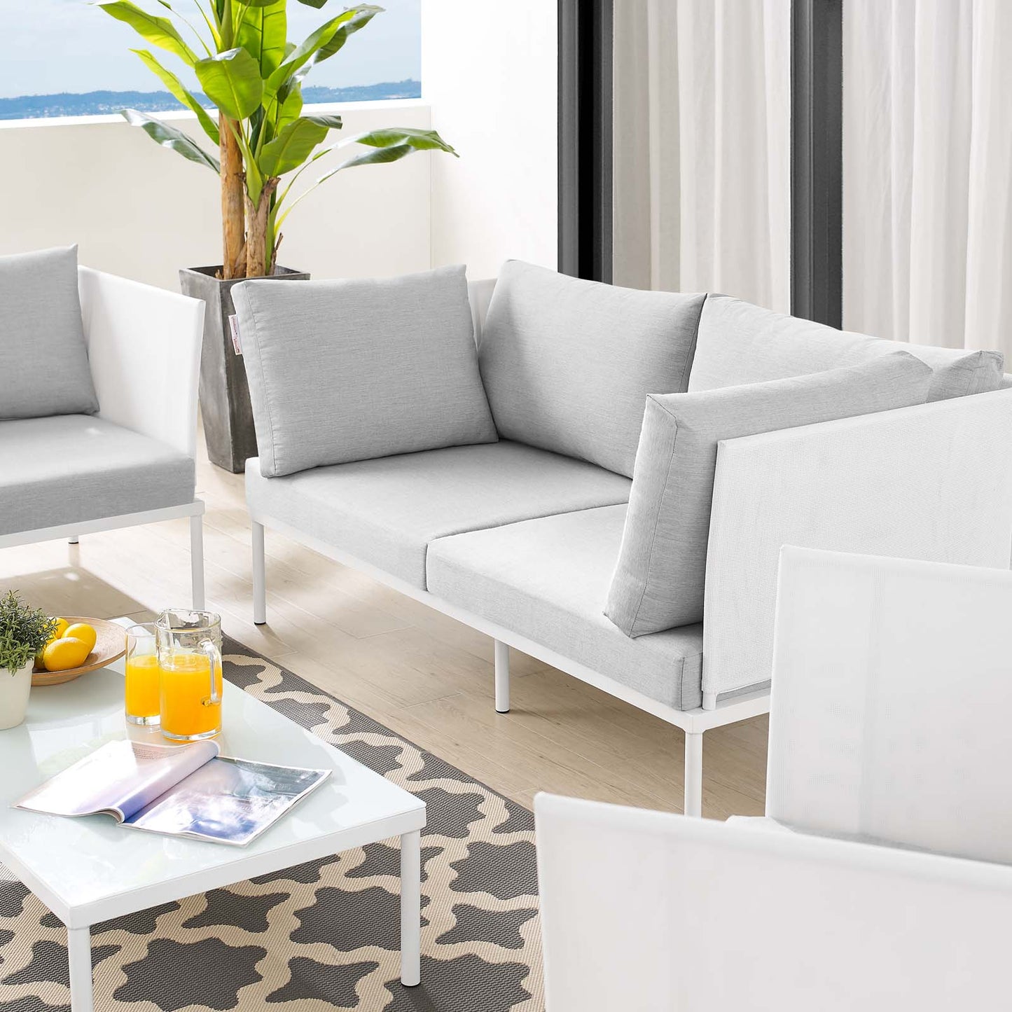Harmony 5-Piece Sunbrella® Outdoor Patio Aluminum Furniture Set, Aluminum, Metal, Steel, White Grey Gray, 20727