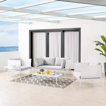 Harmony 5-Piece Sunbrella® Outdoor Patio Aluminum Furniture Set, Aluminum, Metal, Steel, White Grey Gray, 20727