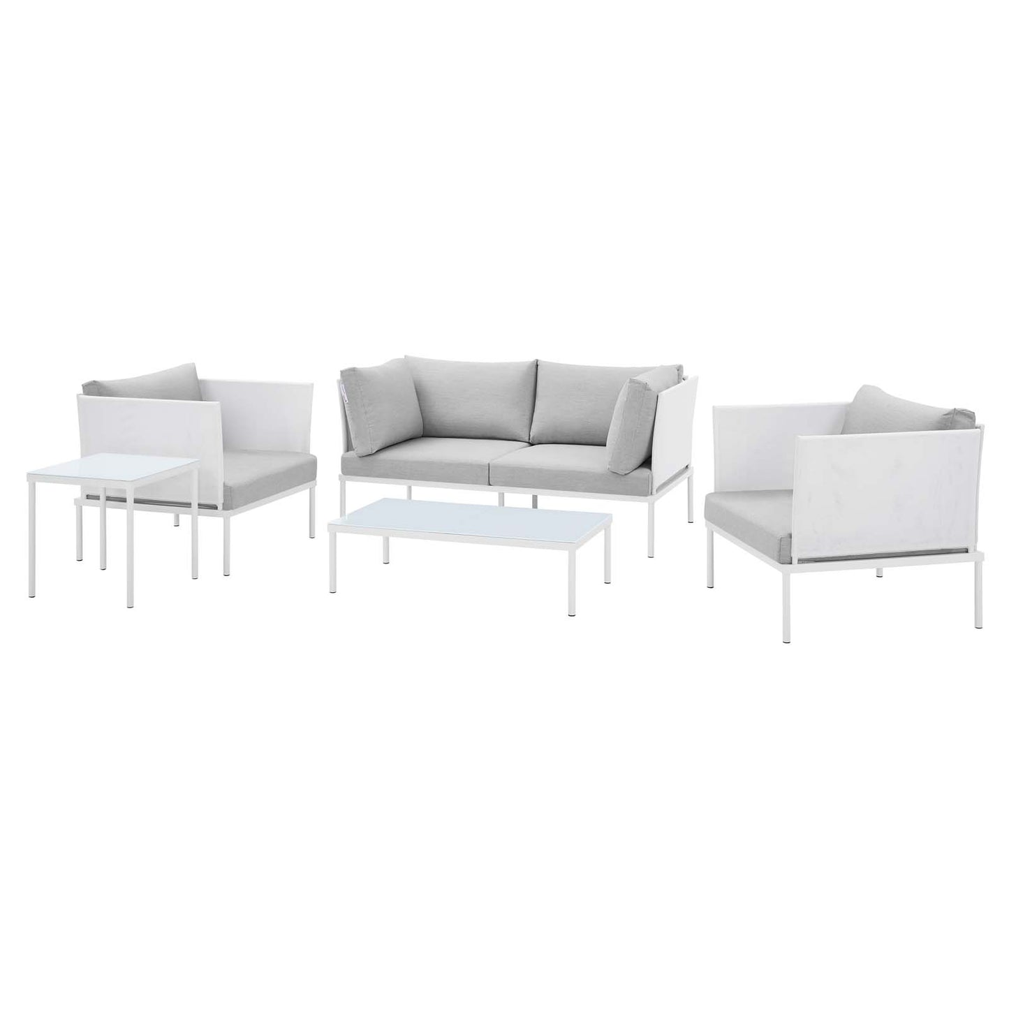 Harmony 5-Piece Sunbrella® Outdoor Patio Aluminum Furniture Set, Aluminum, Metal, Steel, White Grey Gray, 20727