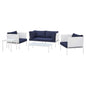 Harmony 5-Piece Sunbrella® Outdoor Patio Aluminum Furniture Set, Aluminum, Metal, Steel, White Blue Navy, 20728