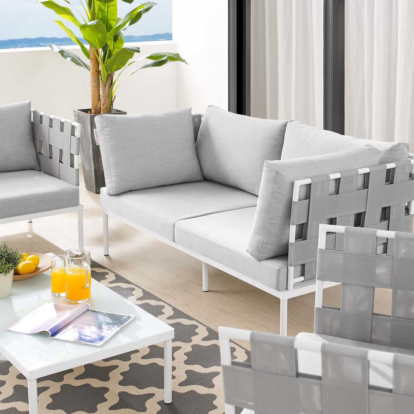 Harmony 5-Piece Sunbrella® Outdoor Patio Aluminum Furniture Set, Aluminum, Metal, Steel, Grey Gray, 20729
