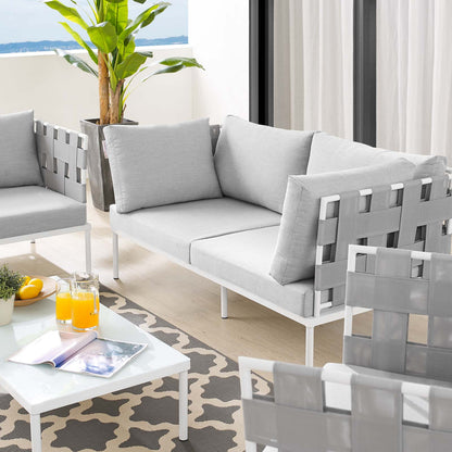 Harmony 5-Piece Sunbrella® Outdoor Patio Aluminum Furniture Set, Aluminum, Metal, Steel, Grey Gray, 20729