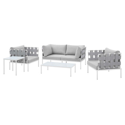 Harmony 5-Piece Sunbrella® Outdoor Patio Aluminum Furniture Set, Aluminum, Metal, Steel, Grey Gray, 20729