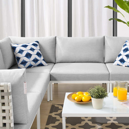 Harmony 6-Piece Sunbrella® Basket Weave Outdoor Patio Aluminum Sectional Sofa Set, Aluminum, Metal, Steel, Grey Gray, 20731