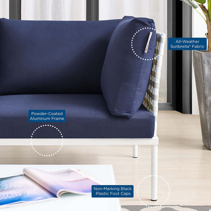 Harmony 6-Piece Sunbrella® Basket Weave Outdoor Patio Aluminum Sectional Sofa Set, Aluminum, Metal, Steel, Blue Navy, 20732