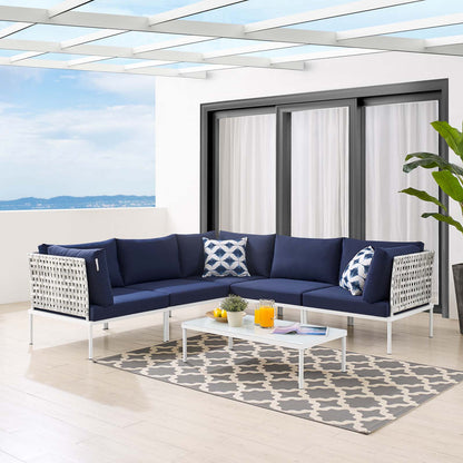 Harmony 6-Piece Sunbrella® Basket Weave Outdoor Patio Aluminum Sectional Sofa Set, Aluminum, Metal, Steel, Blue Navy, 20732