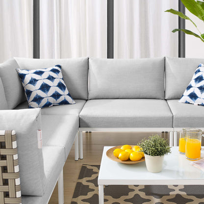 Harmony 6-Piece Sunbrella® Basket Weave Outdoor Patio Aluminum Sectional Sofa Set, Aluminum, Metal, Steel, Grey Gray, 20733