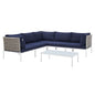 Harmony 6-Piece Sunbrella® Basket Weave Outdoor Patio Aluminum Sectional Sofa Set, Aluminum, Metal, Steel, Blue Navy, 20734