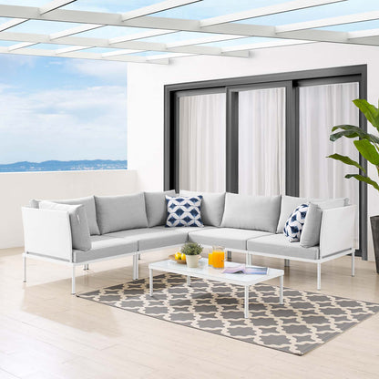 Harmony 6-Piece Sunbrella® Outdoor Patio Aluminum Sectional Sofa Set, Aluminum, Metal, Steel, White Grey Gray, 20735