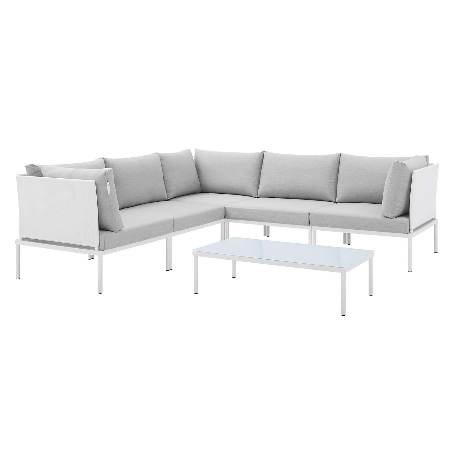Harmony 6-Piece Sunbrella® Outdoor Patio Aluminum Sectional Sofa Set, Aluminum, Metal, Steel, White Grey Gray, 20735