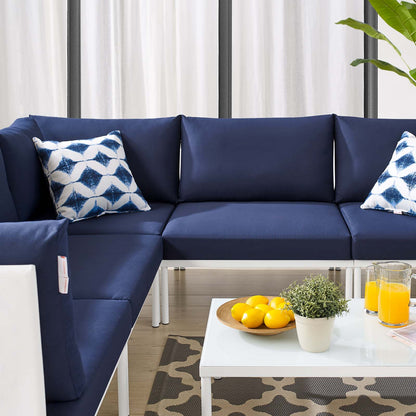 Harmony 6-Piece Sunbrella® Outdoor Patio Aluminum Sectional Sofa Set, Aluminum, Metal, Steel, White Blue Navy, 20736