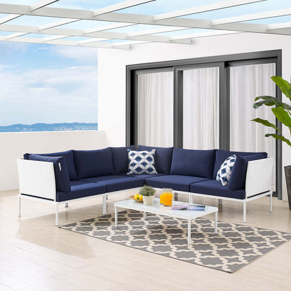 Harmony 6-Piece Sunbrella® Outdoor Patio Aluminum Sectional Sofa Set, Aluminum, Metal, Steel, White Blue Navy, 20736