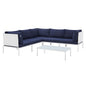 Harmony 6-Piece Sunbrella® Outdoor Patio Aluminum Sectional Sofa Set, Aluminum, Metal, Steel, White Blue Navy, 20736