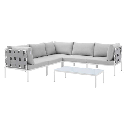 Harmony 6-Piece Sunbrella® Outdoor Patio Aluminum Sectional Sofa Set, Aluminum, Metal, Steel, Grey Gray, 20737