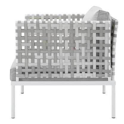 Harmony 6-Piece Sunbrella® Basket Weave Outdoor Patio Aluminum Seating Set, Aluminum, Metal, Steel, Grey Gray, 20739