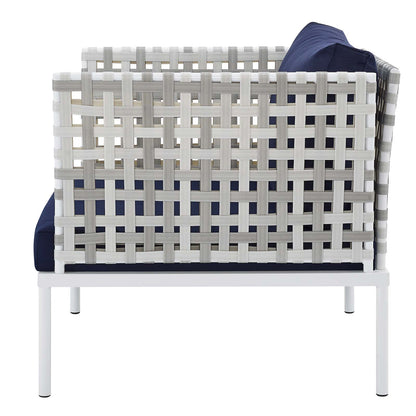 Harmony 6-Piece Sunbrella® Basket Weave Outdoor Patio Aluminum Seating Set, Aluminum, Metal, Steel, Blue Navy, 20740