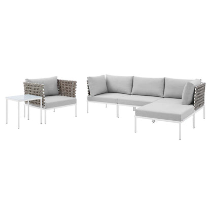 Harmony 6-Piece Sunbrella® Basket Weave Outdoor Patio Aluminum Seating Set, Aluminum, Metal, Steel, Grey Gray, 20741