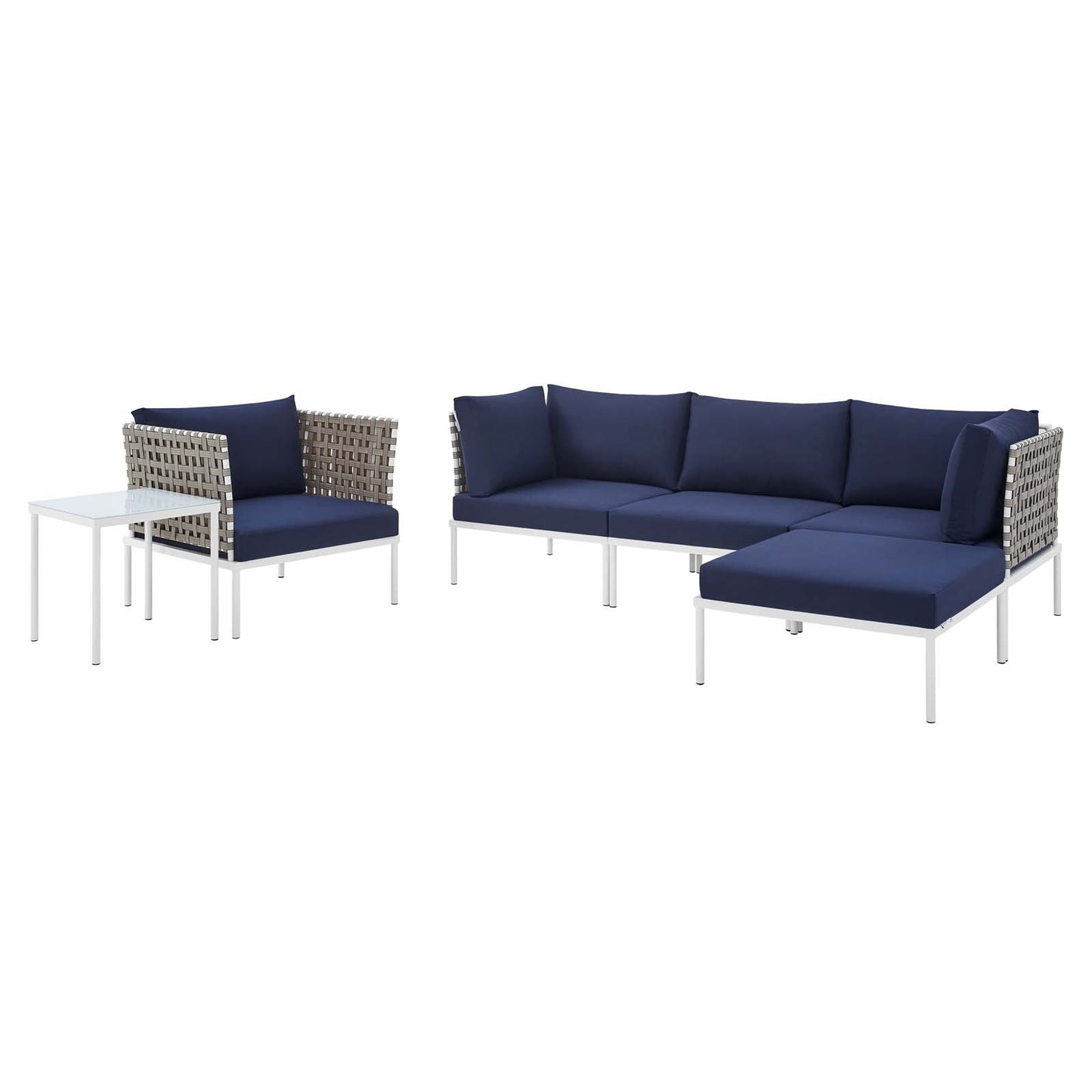Harmony 6-Piece Sunbrella® Basket Weave Outdoor Patio Aluminum Seating Set, Aluminum, Metal, Steel, Blue Navy, 20742
