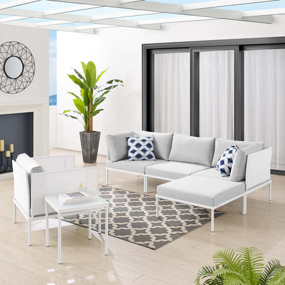 Harmony 6-Piece Sunbrella® Outdoor Patio Aluminum Seating Set, Aluminum, Metal, Steel, White Grey Gray, 20743