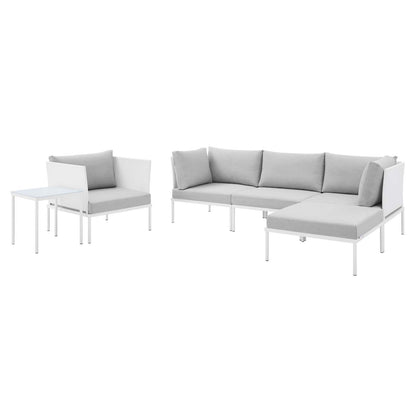 Harmony 6-Piece Sunbrella® Outdoor Patio Aluminum Seating Set, Aluminum, Metal, Steel, White Grey Gray, 20743