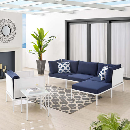 Harmony 6-Piece Sunbrella® Outdoor Patio Aluminum Seating Set, Aluminum, Metal, Steel, White Blue Navy, 20744