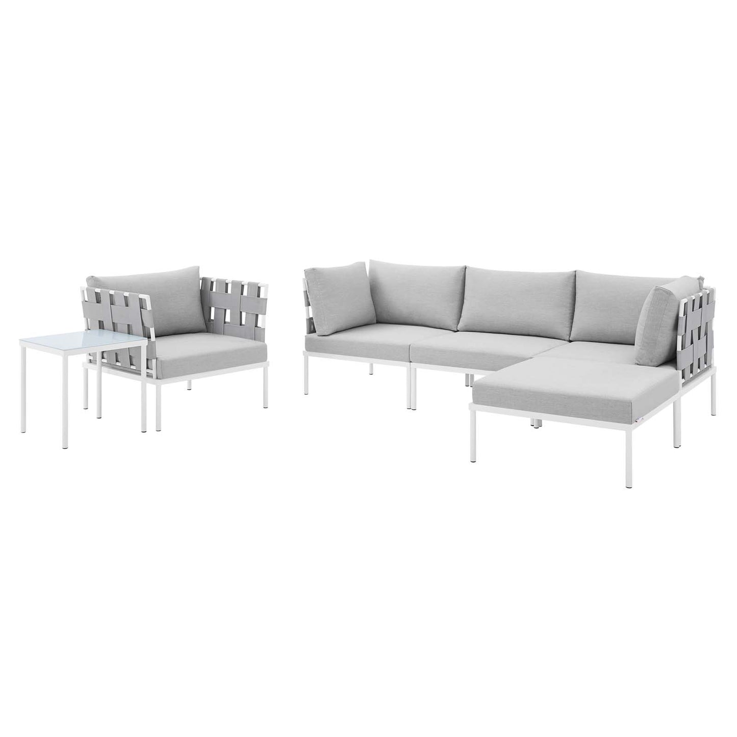 Harmony 6-Piece Sunbrella® Outdoor Patio Aluminum Seating Set, Aluminum, Metal, Steel, Grey Gray, 20745