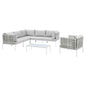 Harmony 7-Piece Sunbrella® Basket Weave Outdoor Patio Aluminum Sectional Sofa Set, Aluminum, Metal, Steel, Grey Gray, 20747