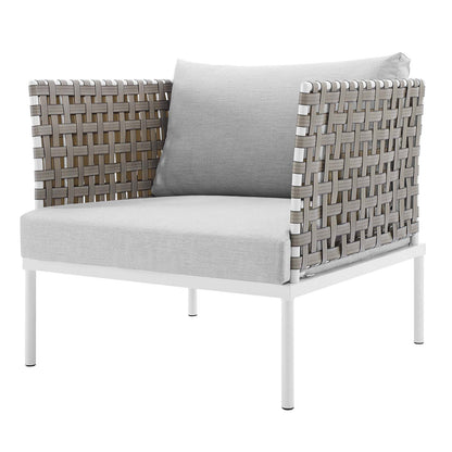 Harmony 7-Piece Sunbrella® Basket Weave Outdoor Patio Aluminum Sectional Sofa Set, Aluminum, Metal, Steel, Grey Gray, 20749