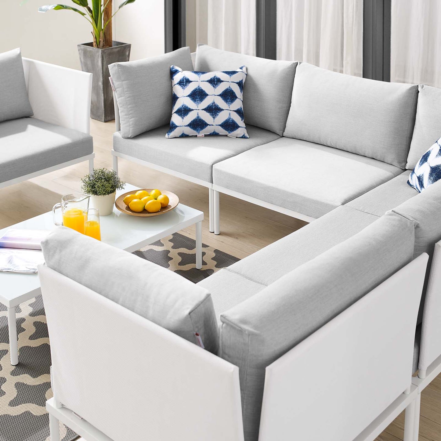 Harmony 7-Piece Sunbrella® Outdoor Patio Aluminum Sectional Sofa Set, Aluminum, Metal, Steel, White Grey Gray, 20751