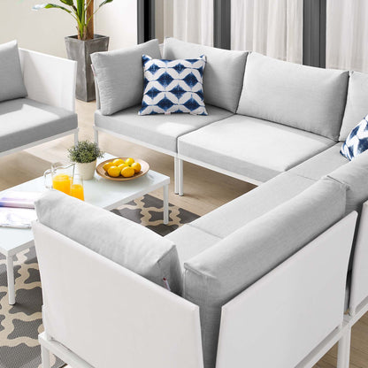 Harmony 7-Piece Sunbrella® Outdoor Patio Aluminum Sectional Sofa Set, Aluminum, Metal, Steel, White Grey Gray, 20751