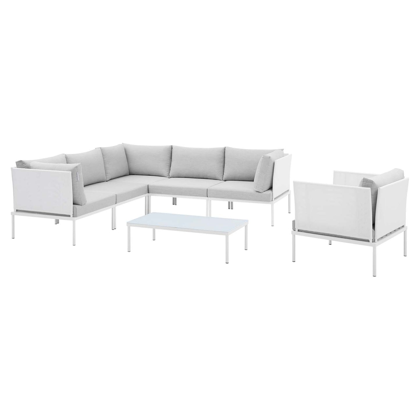 Harmony 7-Piece Sunbrella® Outdoor Patio Aluminum Sectional Sofa Set, Aluminum, Metal, Steel, White Grey Gray, 20751