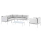 Harmony 7-Piece Sunbrella® Outdoor Patio Aluminum Sectional Sofa Set, Aluminum, Metal, Steel, White Grey Gray, 20751