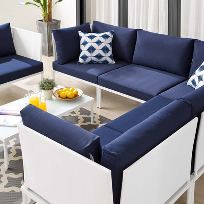 Harmony 7-Piece Sunbrella® Outdoor Patio Aluminum Sectional Sofa Set, Aluminum, Metal, Steel, White Blue Navy, 20752