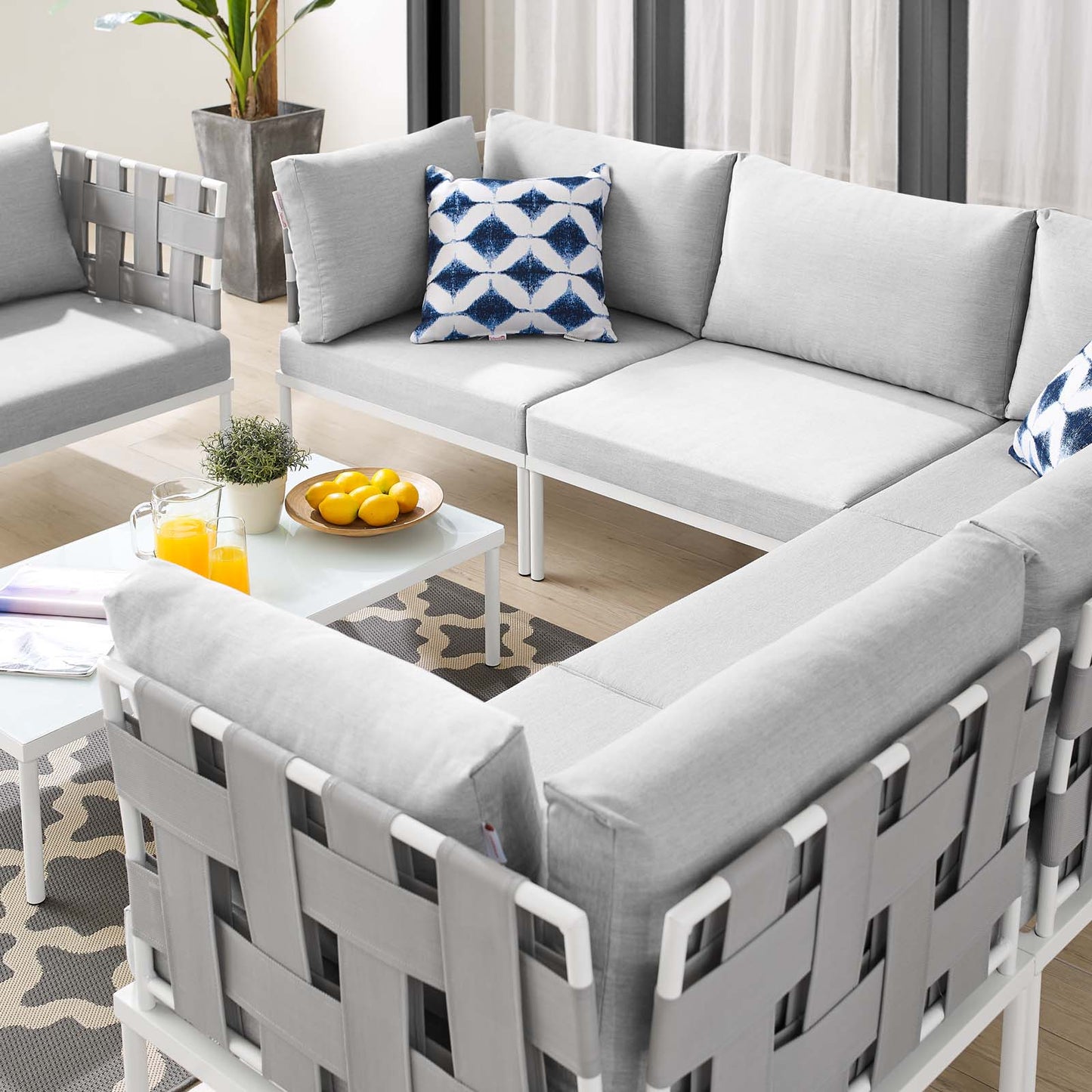 Harmony 7-Piece Sunbrella® Outdoor Patio Aluminum Sectional Sofa Set, Aluminum, Metal, Steel, Grey Gray, 20753